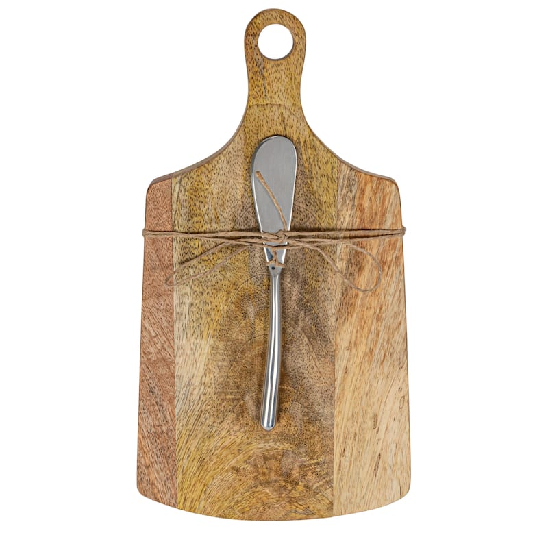 Mango Wood Board with Knife, Set of 2 - 11.0"L x 6.0"W x 1.0"H