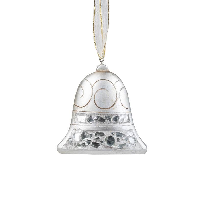 Bell Mosaic Style Christmas Ornament - 3" - Silver