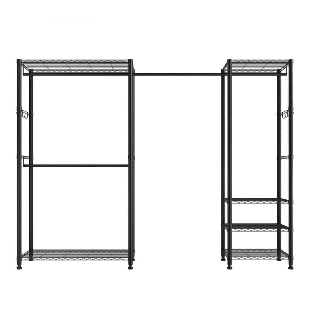 Black Adjustable Garment Rack with 6 Storage Shelves and Telescopic Rods for Clothing and Bags - 96.06” x 14.96” x 71”