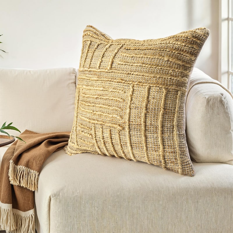 Geometric Striped Braided Cotton Throw Pillow Cover - 22" - Brown