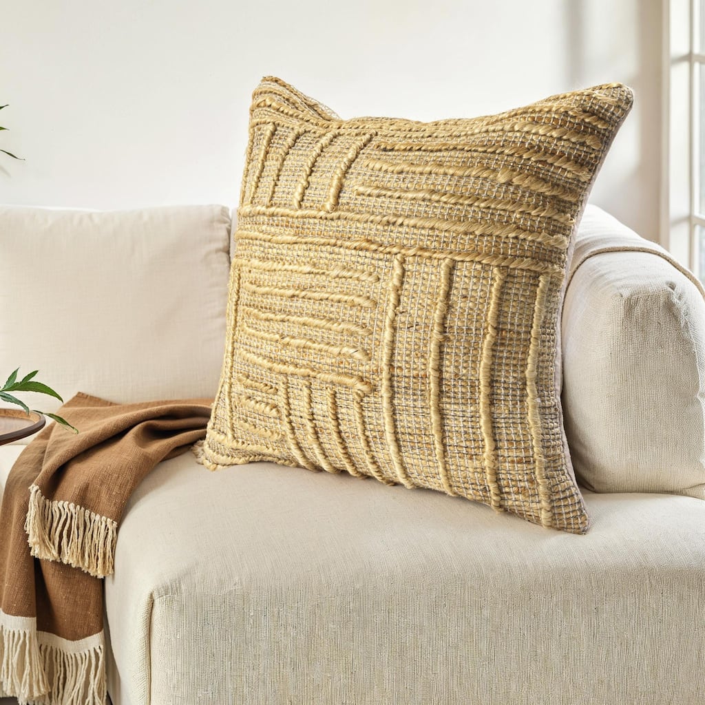 Geometric Striped Braided Cotton Throw Pillow Cover - 22" - Brown