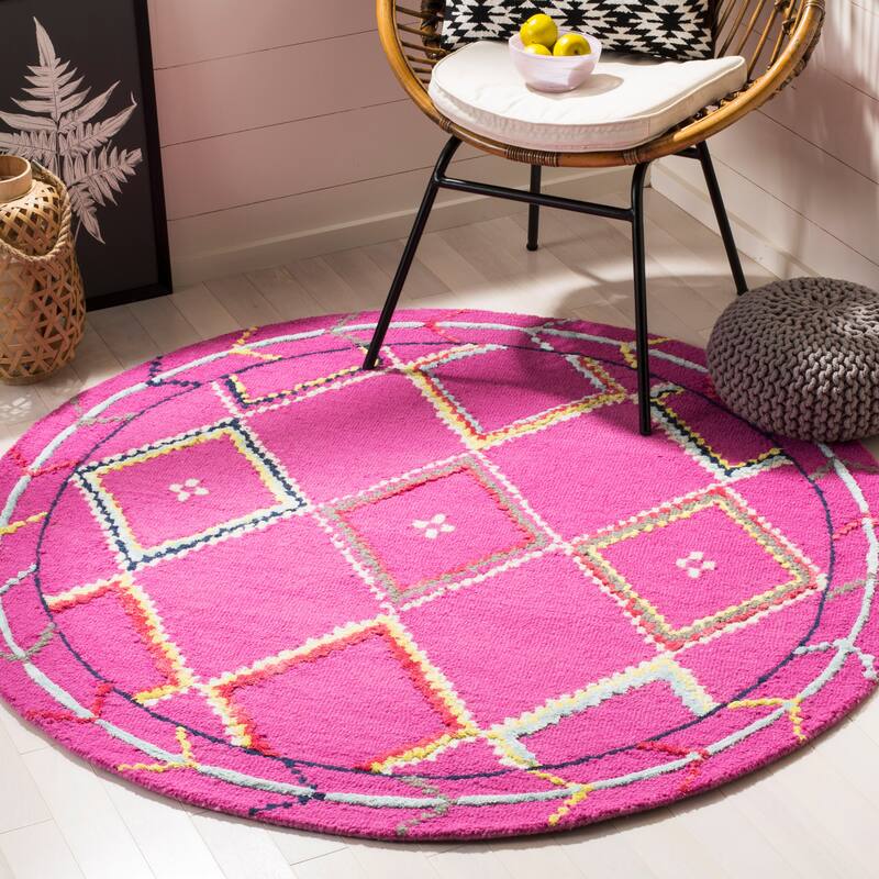SAFAVIEH Handmade Bellagio Monah Boho Moroccan Wool Rug - 5' Round - Fuchsia/Multi