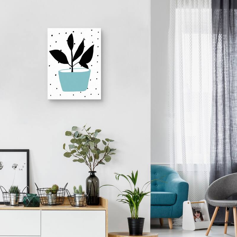 Blue Pot on Black Dots Canvas Art Print