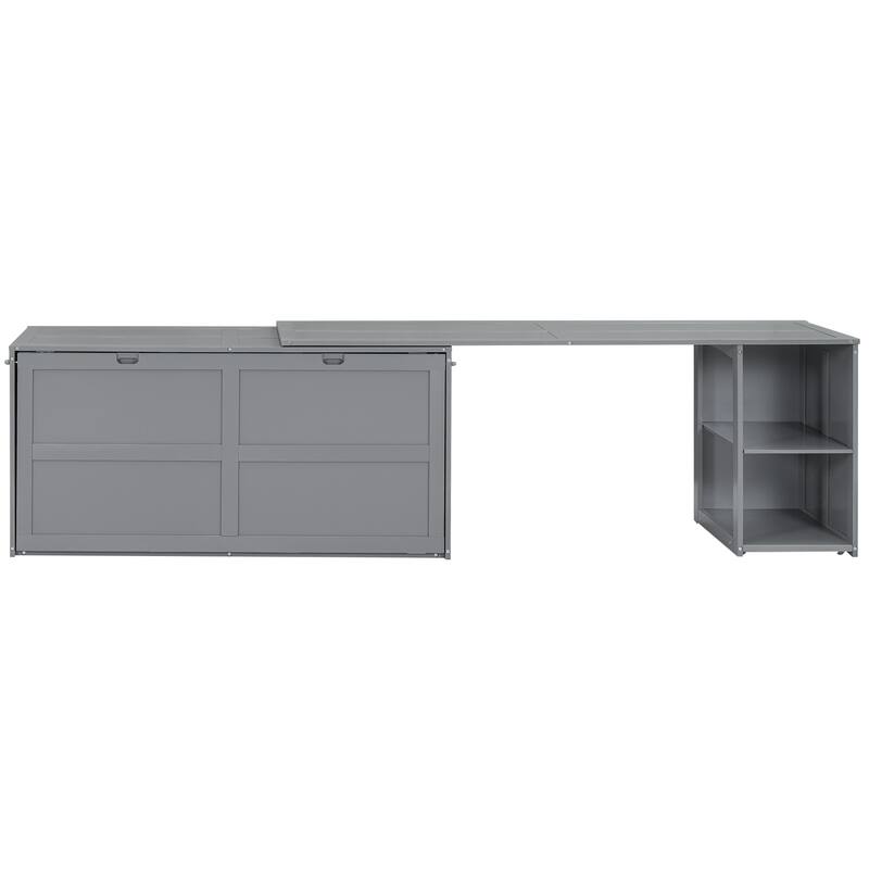 Space-Saving Queen Bed with Rotatable Desk in Gray