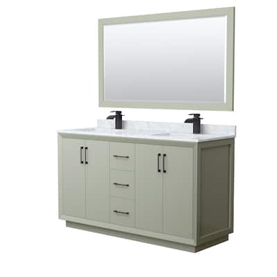 Strada 60-Inch Double Vanity Set, Carrara Marble Top, 58-Inch Mirror