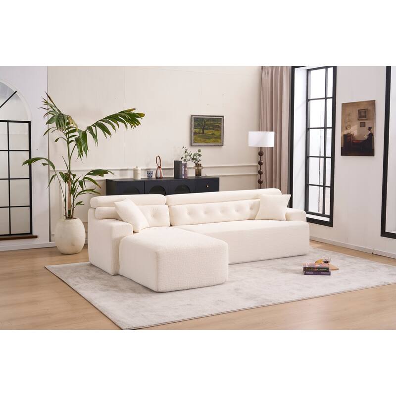 105" Chenille Sectional Sofa with Chaise Lounge & 2 Pillows
