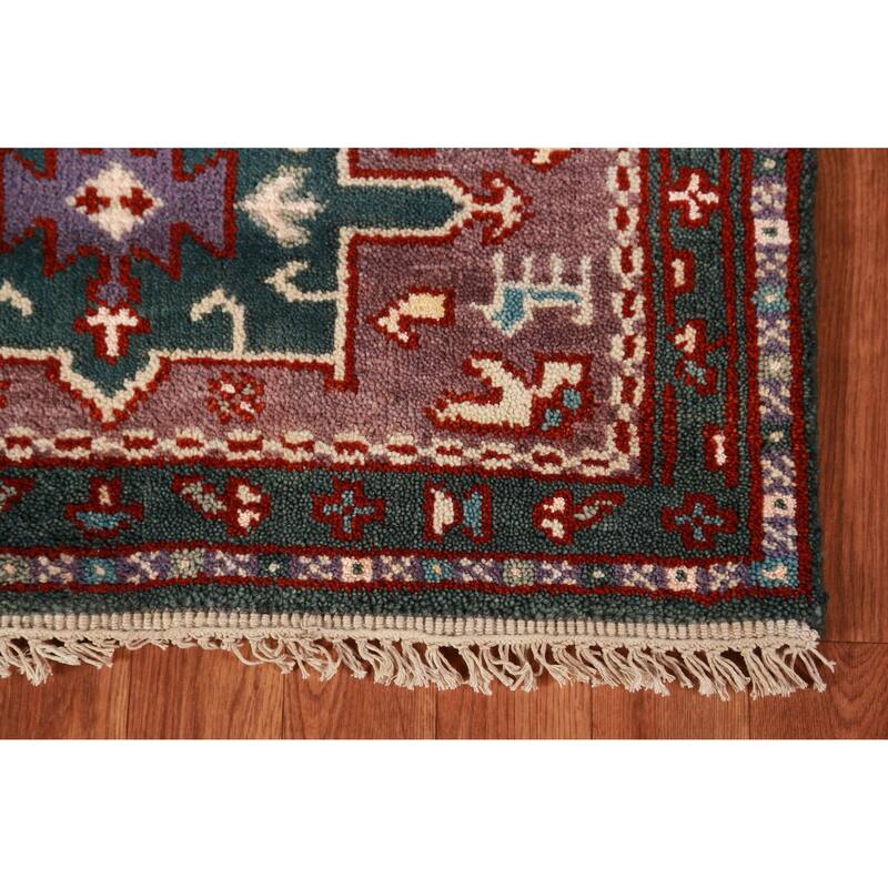 Hand Knotted Oriental 100% Wool Carpet Transitional Geometric Purples Khotan Runner Rug - 9' 10'' X 2' 7''