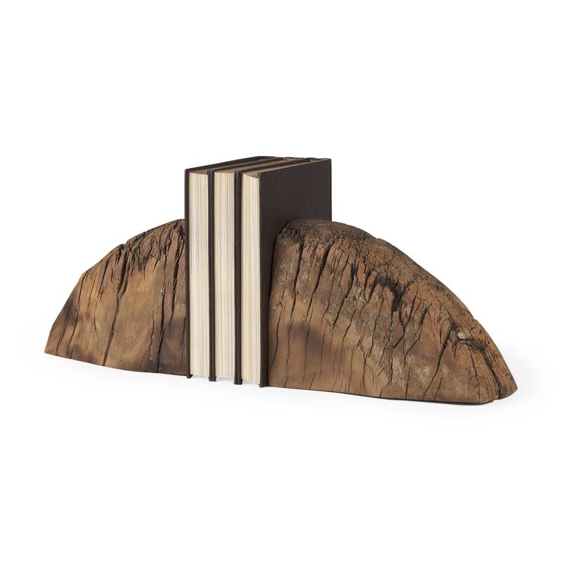 Incana Handmade Reclaimed Wooden Bookends - Brown