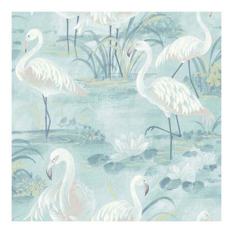 Chesapeake Everglades Aqua Flamingos Wallpaper - 20.5 x 396 x 0.025