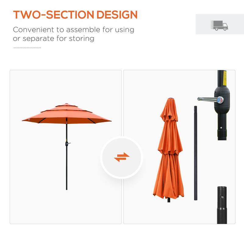 Outsunny 9FT 3 Tiers Patio Umbrella Outdoor Market Umbrella with Crank, Push Button Tilt for Deck, Backyard and Lawn