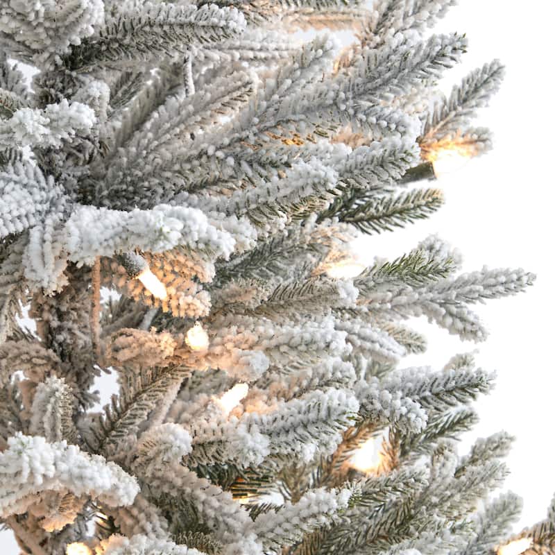 3ft. Flocked Fir Artificial Christmas Tree with 200 Warm White Lights & 481 Branches - Compact Winter Holiday X-Mas Tree