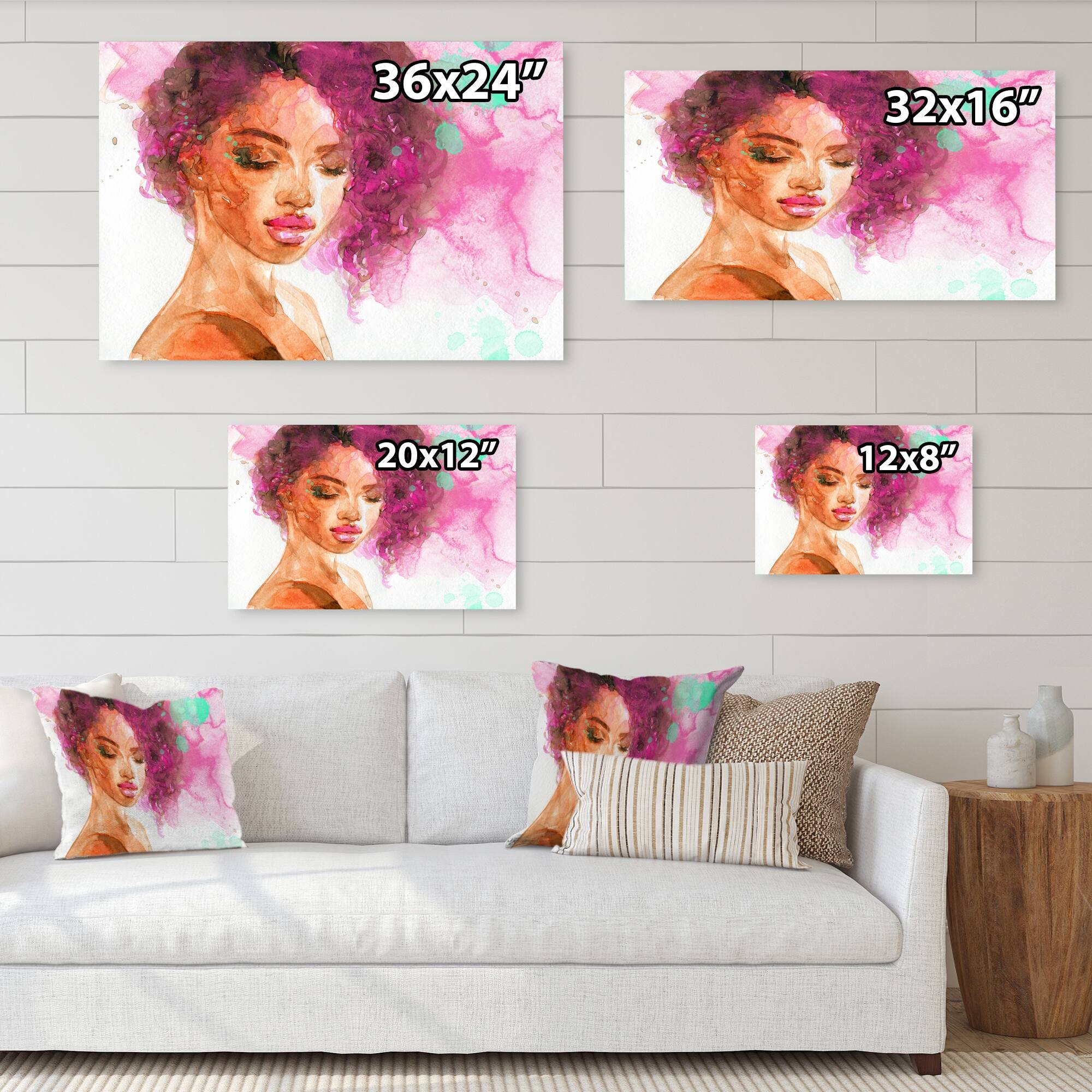 Designart "African American Woman Portrait" Glam Canvas Art Print Bed