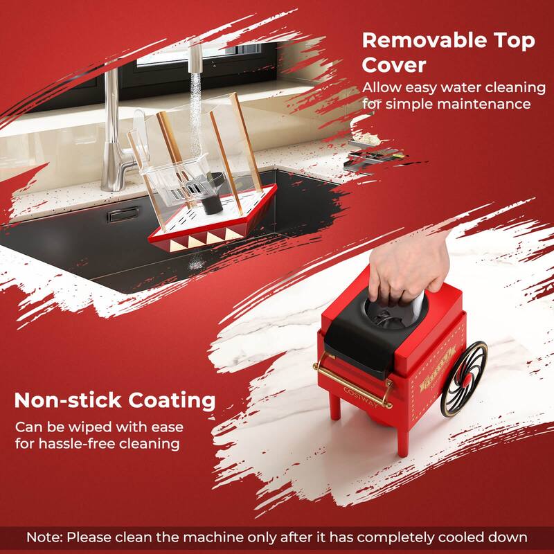 Costway Retro Hot Air Popcorn Maker 1200W, Oil-Free & Fat-Free, Makes - See Details