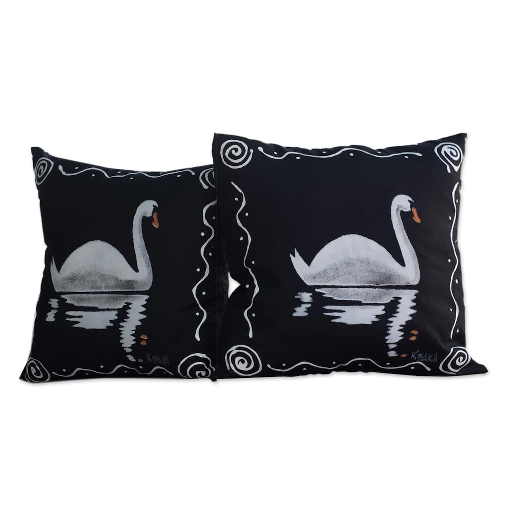 Novica Handmade Swan Song In Black Cotton Cushion Covers (Pair)