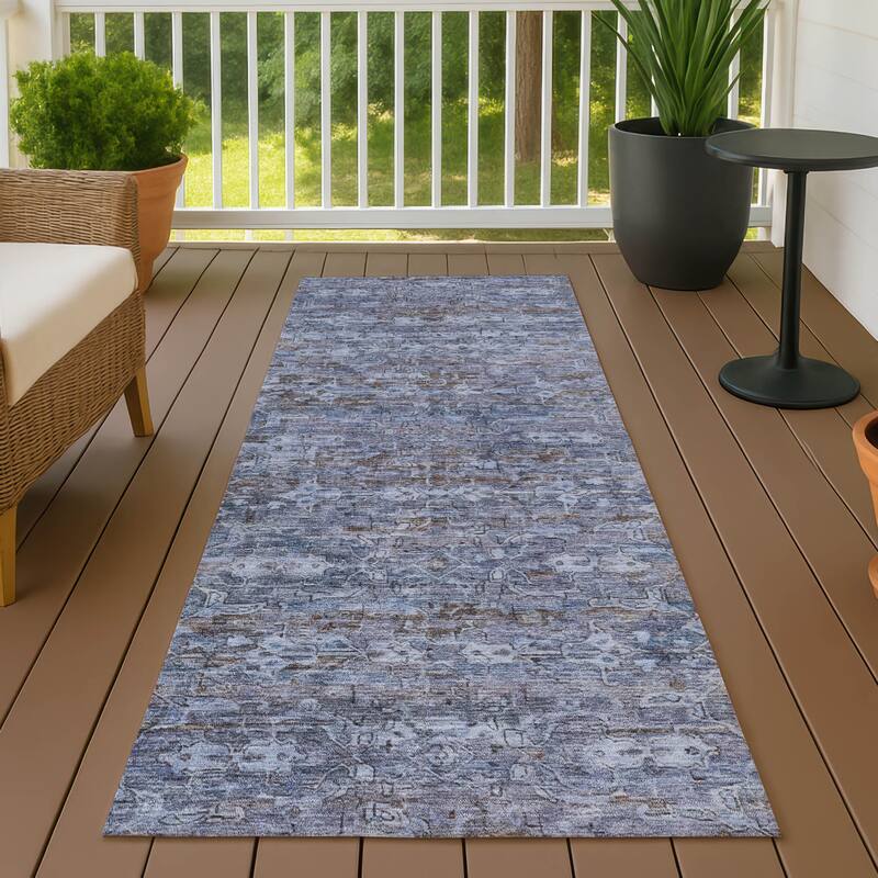 Machine Washable Indoor/ Outdoor Traditional Harmony Chantille Rug - Blue - 2'3" x 7'6"