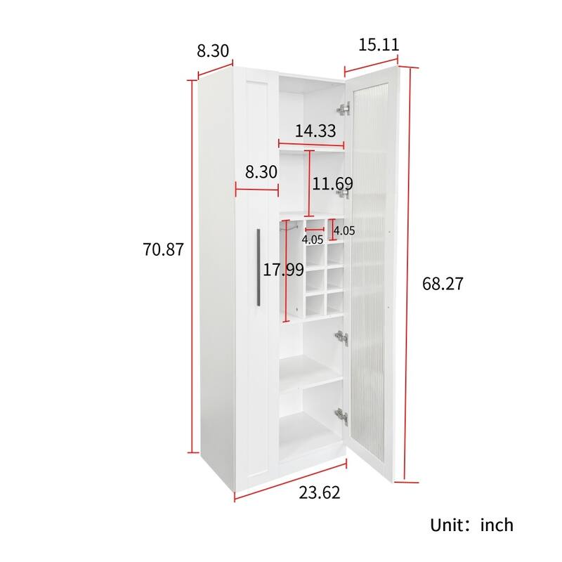 Farmhouse Storage Cabinet Pantry Organizers with Glass Door and Multi-tier Shelf