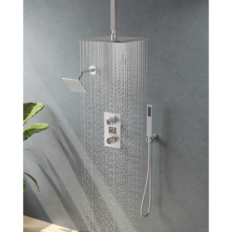 LCD Temperature Display Shower System, Dual Shower Heads Pressure Balance Shower Faucet Set