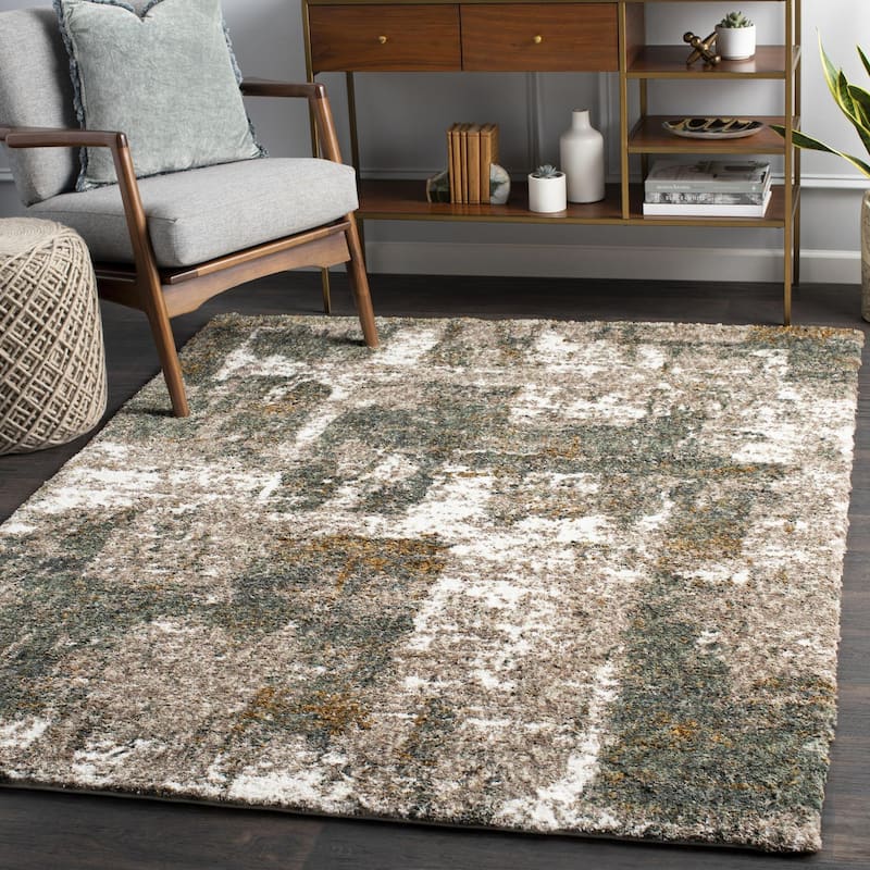Livabliss Bohemian & Eclectic Celestial Shag Abstract Area Rug - 5'3" x 7' - Sage/Gold