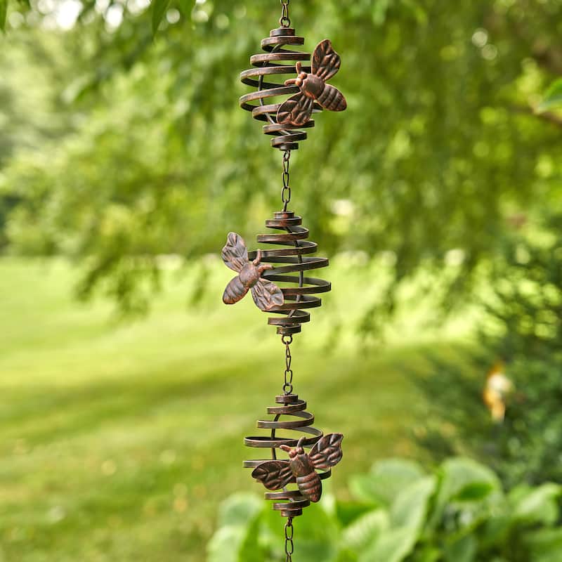 79" Long Antique Bronze Hanging Honeybee Rain Chain