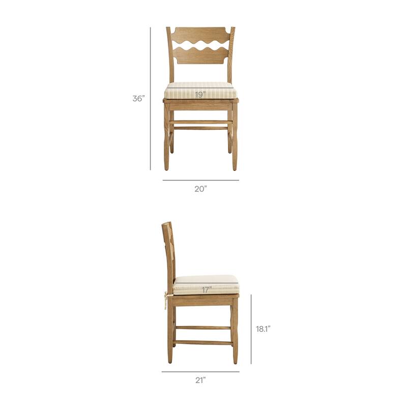 Jax Oak Wood Dining Chair With Wavy Razor Back and Cushion