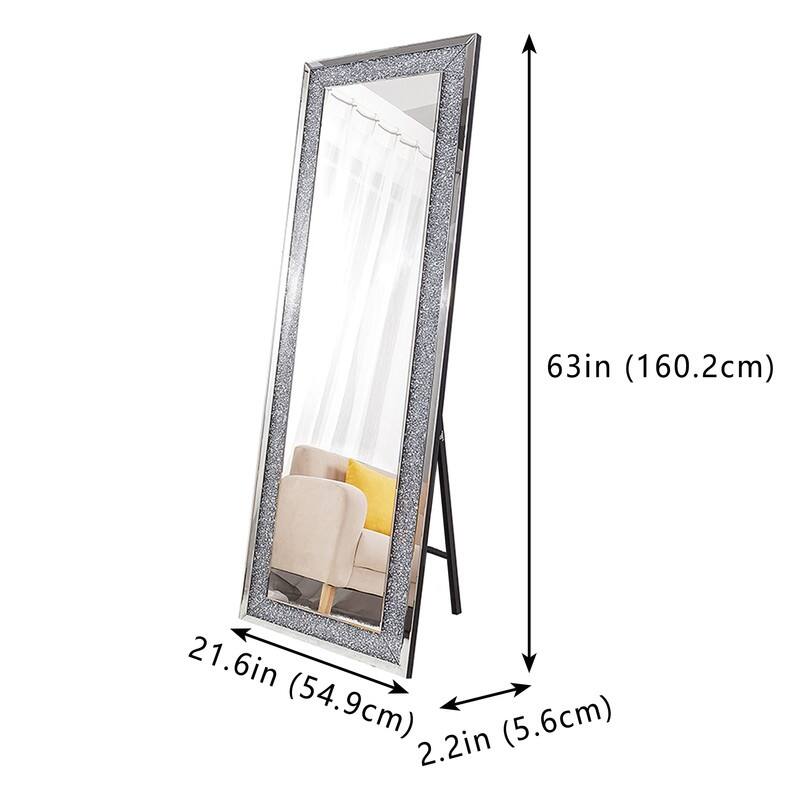 Rectangle Glass Mirror Accent Diamond Full Length Floor Mirror