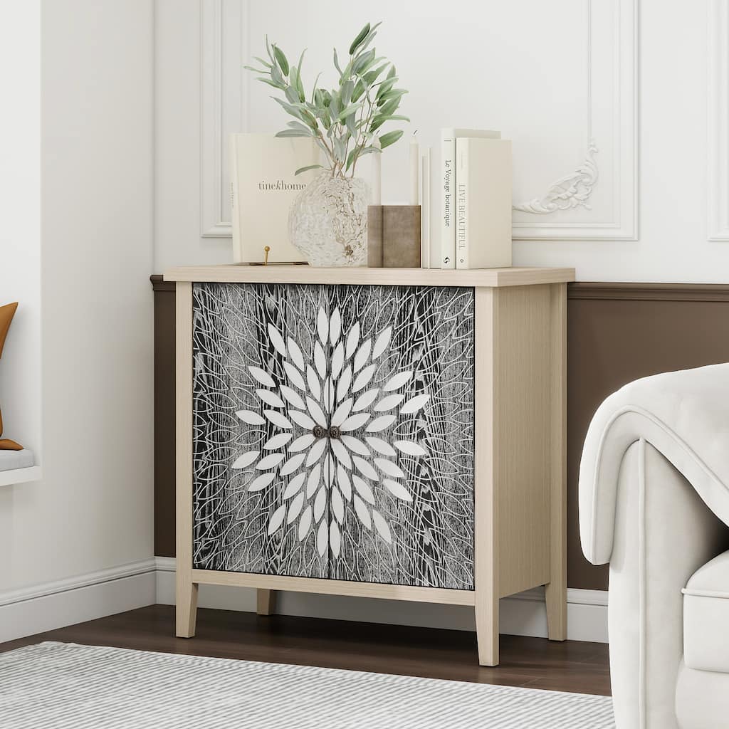 2-Door Carved Storage Cabinet with Adjustable shelf, Accent Furniture for Living Room, Hallway, Kitchen