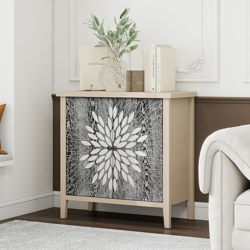 Roomfitters 2-Door Accent Storage Cabinet, Modern Carved Buffet Sideboard with Adjustable Shelf