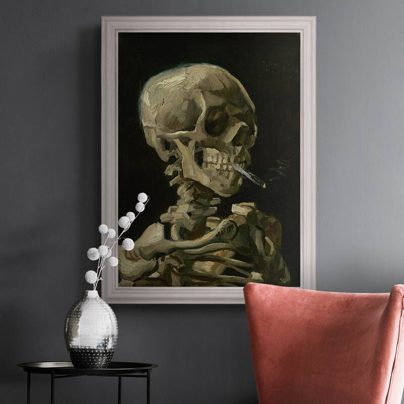 Skull of a Skeleton with Burning Cigarette Premium Framed Canvas- Ready to Hang