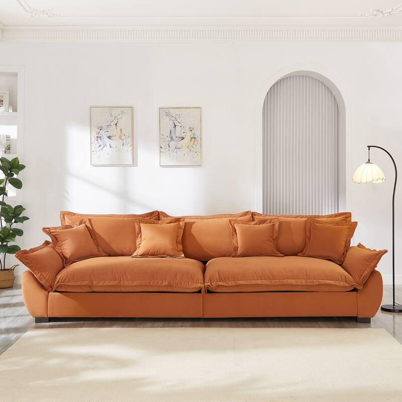 Modular Spacious Deep Seating Velvet Sofa with Storage, Removable Cushion Covers, Pillow Top Arms, Solid Wood Frame and Pillows