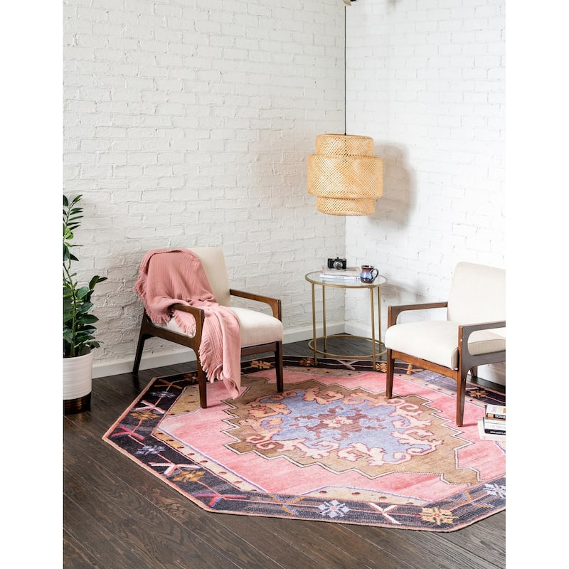 Traditional Rine Collection Area Rug - 5'x5' Octagon - Pink