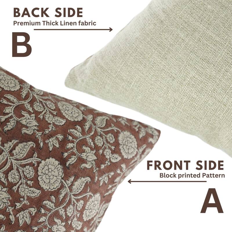 Fabdivine Block Print Cushion Cover Heavy Linen for Bedroom Brown Handmade Pillow Case Farmhouse Décor Cushion Cover, Shilong