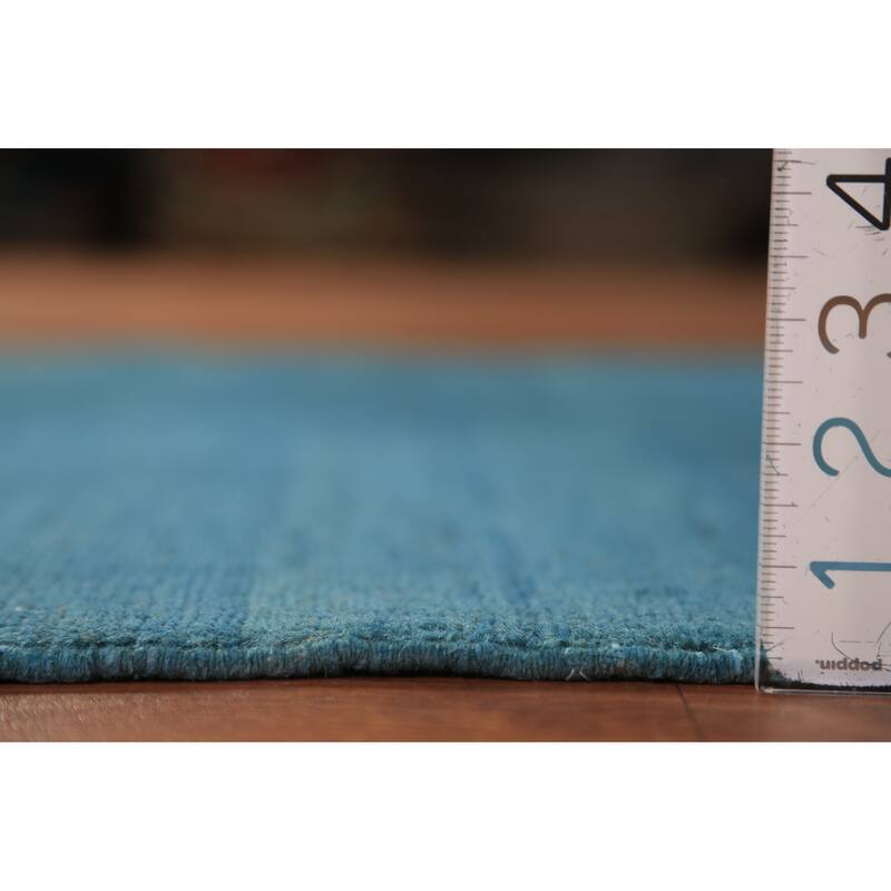 Blue Striped Modern Gabbeh Oriental Rug Hand-Knotted Wool Carpet - 3'6" x 4'10"
