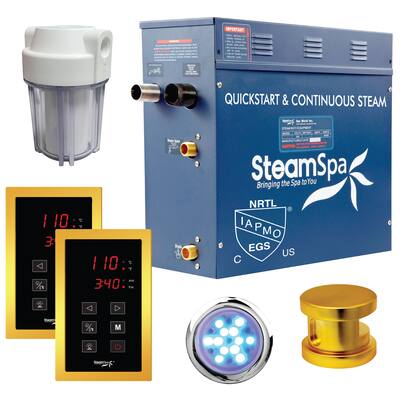 SteamSpa Royal 7.5 KW QuickStart Acu-Steam Touch Panel Bath Generator Package in Elegant Gold Finish