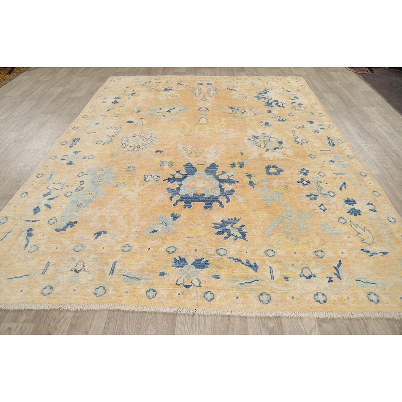 Geometric Turkish Authentic Oushak Oriental Wool Area Rug Handmade - 7'4" x 9'2"
