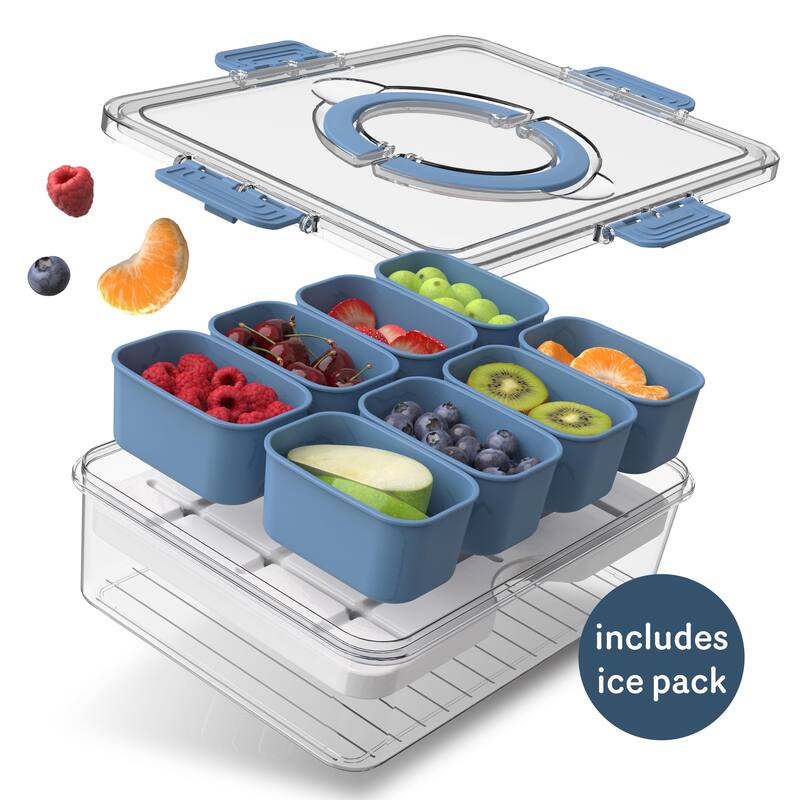 COOK WITH COLOR Snackle Box for Kids Lunch Box and Snack Container - With Ice pack - Blue With Ice pack