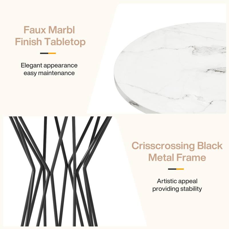 35.4-Inch Tall Modern Bistro Pub Table, Faux Marble High Top Cocktail Table - N/A