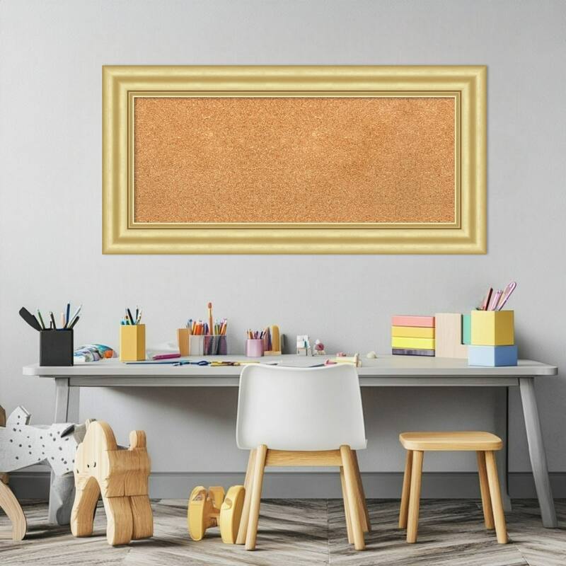 Sophia Gold Framed Cork Board - Bulletin Board, Organization Board, Pin Board