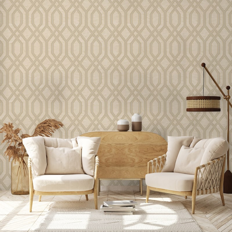Modern Flocked Geometric Embossed Wallpaper - Beige