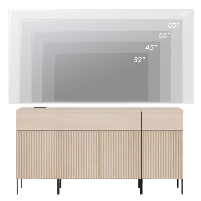 63" Modern Wood 3-Drawer Dresser With Reeded Design, Minimalist Dresser Organizer Storage