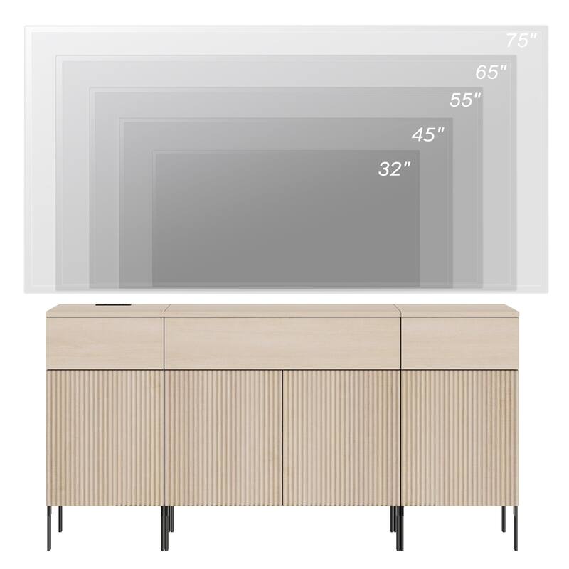 Modern Reeded Dresser TV Stand For Tvs Up To 75 Inch, Entertainment Center With Charging Station