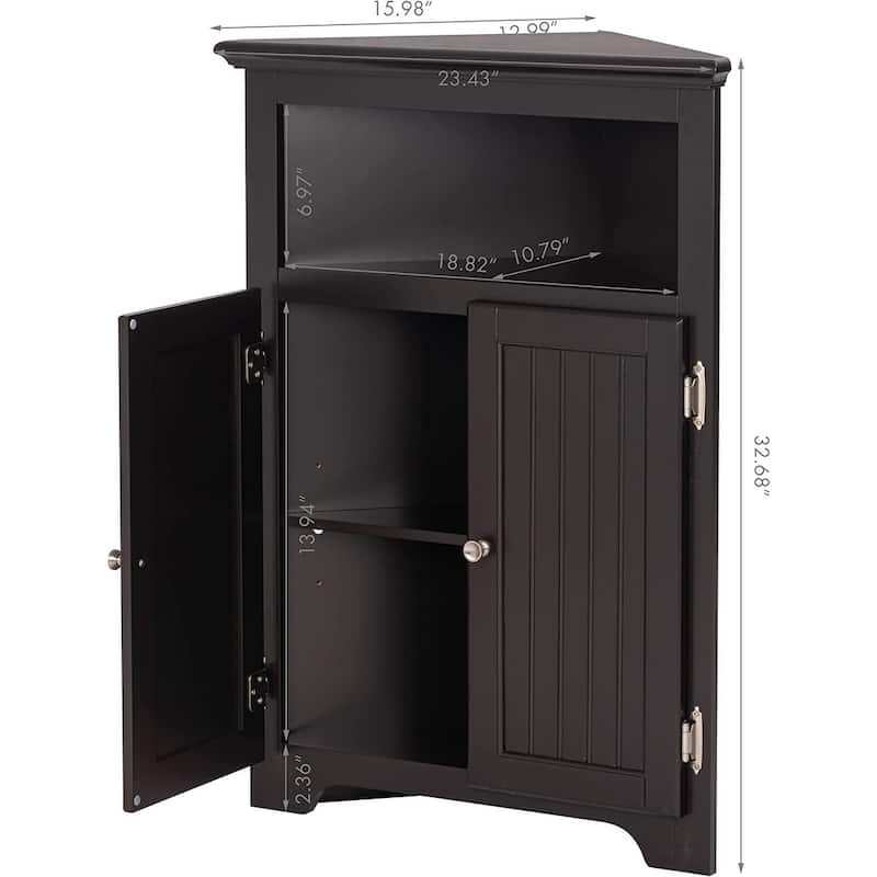 UTEX Corner Free Storage Cabinet, Bathroom Floor Corner Cabinet with Doors and Shelves for Bathroom, Kitchen, Living Room, White