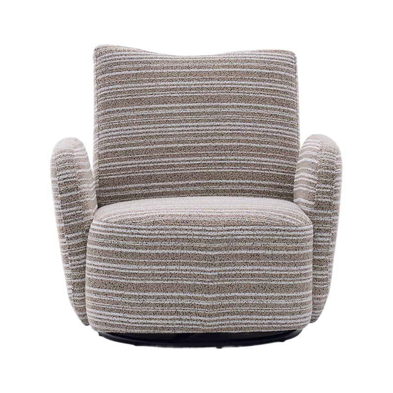 HOMEFUN Boucle Upholstered 360° Swivel Fabric Striped Armrest Leisure Chair for Living room and Bedroom