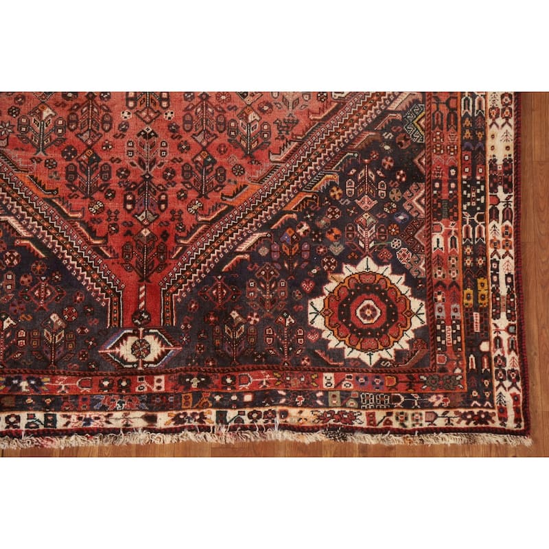 Vegetable Dye Shiraz Persian Vintage Area Rug Handmade Wool Carpet - 5'11"x 9'1"