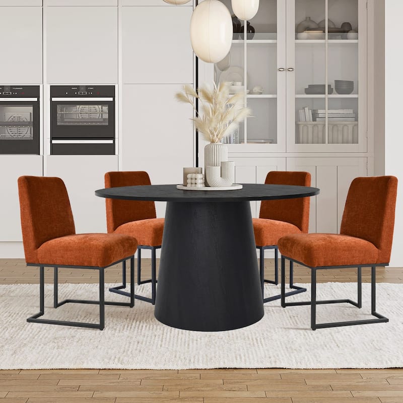 Chenille Upholstered Dining Chair with Black Metal Legs - Set of 4 - Terra-4-piece