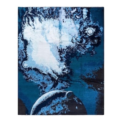 Ikat One-of-a-Kind Hand-Knotted Area Rug - Navy, 8' 3" x 10' 3" - 8' 3" x 10' 3"