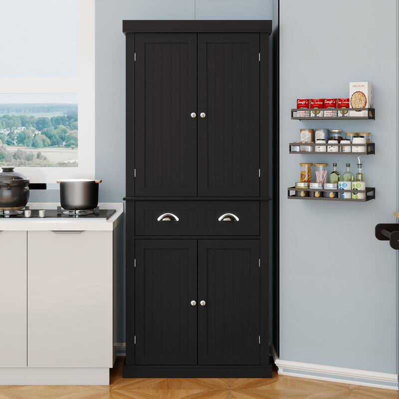 Anmytek 71 inch Tall Kitchen Pantry Storage Cabinet with 4 Doors and Drawer Black - Black