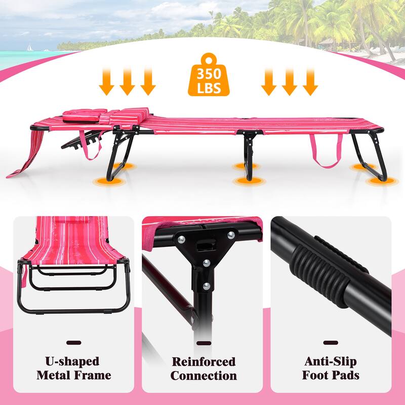 Gymax Beach Chaise Lounge Chair w/ 5-Position Adjustable Backrest &