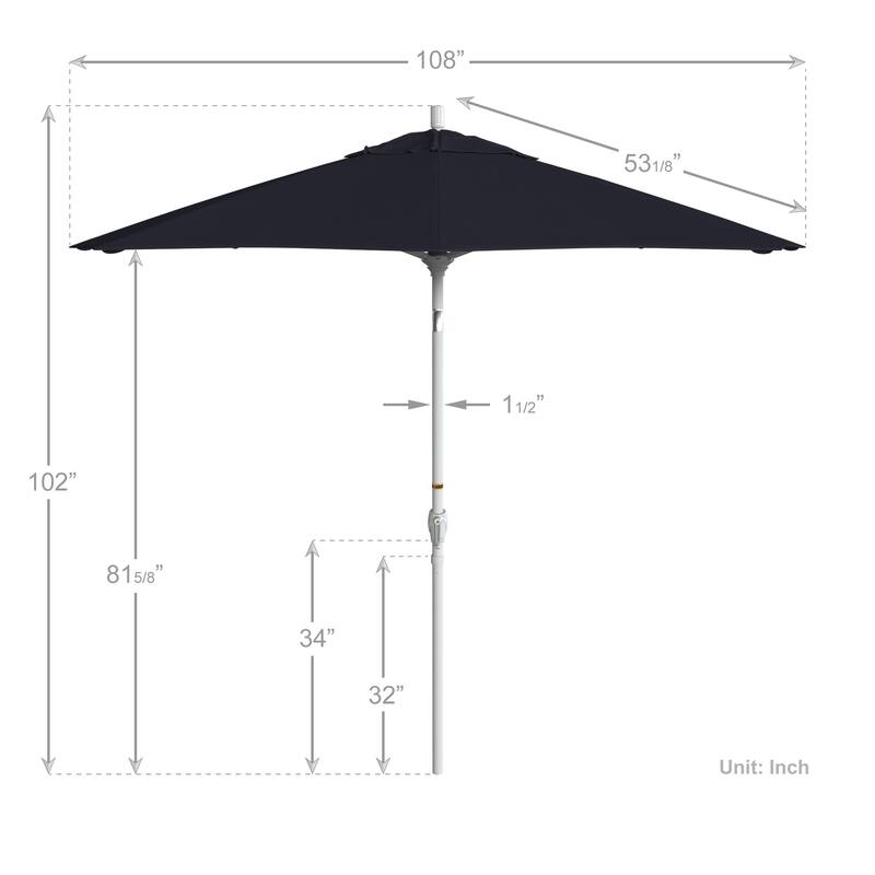 California Umbrella 9' Round Crank Lift Push Button Tilt White Aluminum Patio Umbrella Sunbrella