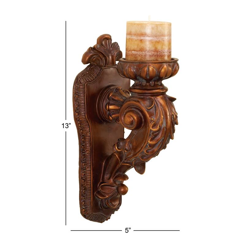 Polystone Single Candle Wall Sconce - Bronze - Roche River Decor - 7"W x 5"L x 13"H