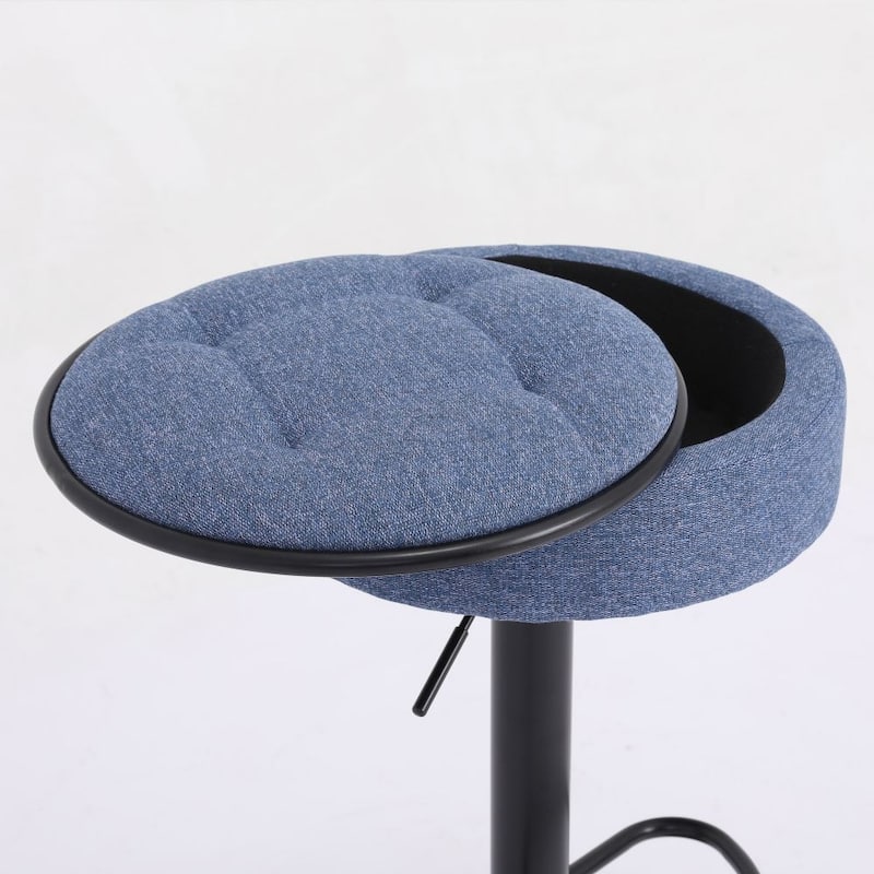 Set of 2 Linen Round Storage Bar Stool
